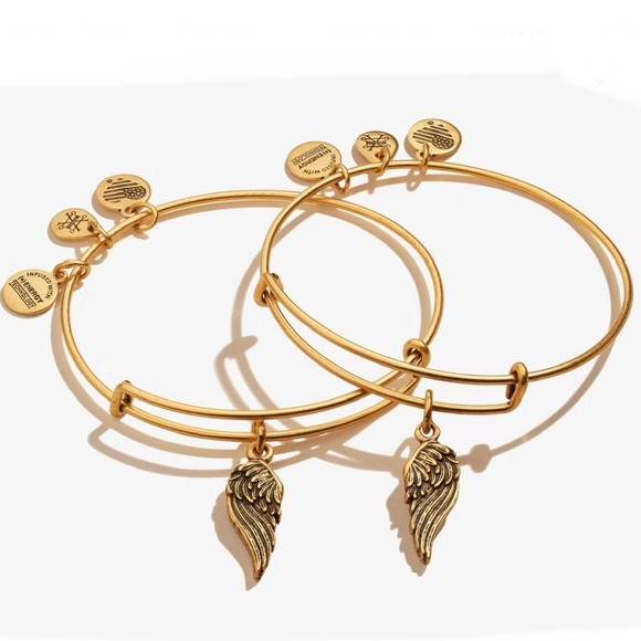 ALEX AND ANI set of Gold Wings Charm Bangles, WEAR FOR GROWTH + NEW BEGINNINGS - Picture 2 of 5